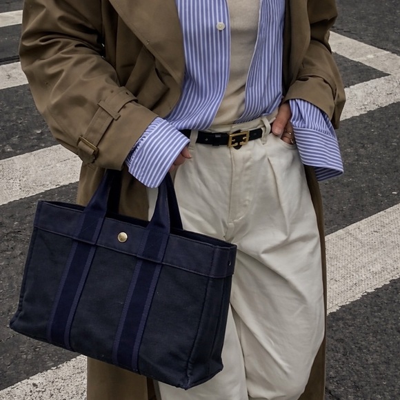 Hermes Handbags - Hermès Fourre-Tout Tote Cotton Canvas Washed Black Navy